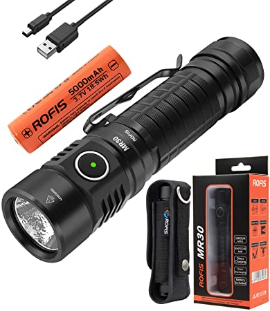 Rofis MR30 1600 Lumens CREE XHP35 High Intensity LED Side Switch Powerful Rechargeable and Dischargeable Search Flashlight Tactical Flashlight with 1 x Rechargeable Battery (MR30)