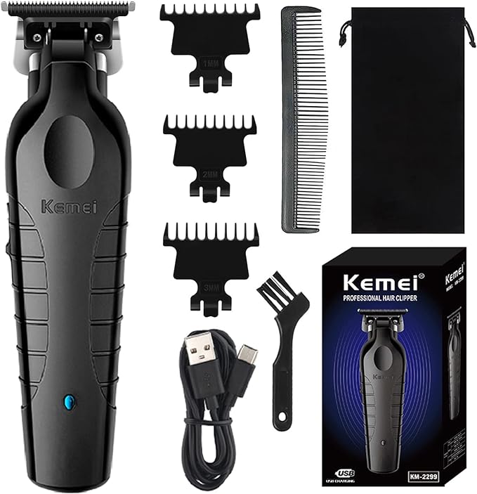 KEMEI Trimmer Professional Cordless Hair Clipper for Men Electric Beard Trimmers Barber Hair Cuttings Kit, Zero Gapped T Blade Trimmers for Men, KM-2299, Black