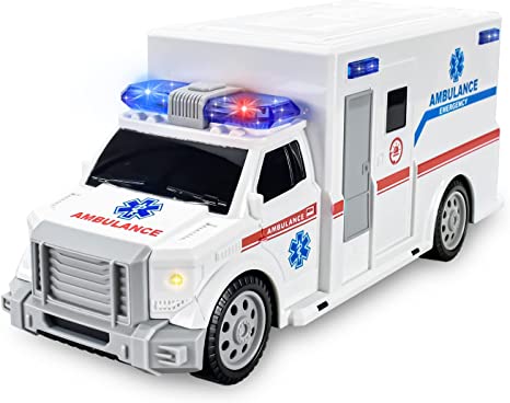 CYKT Ambulance Toys for Kids 3-12 Years Old, Electric Ambulance Toys - with Bright Flashing 4D Lights and Real Sounds for Boys & Girl Ages 3  Miracle Gift Toy (White) (HC034)