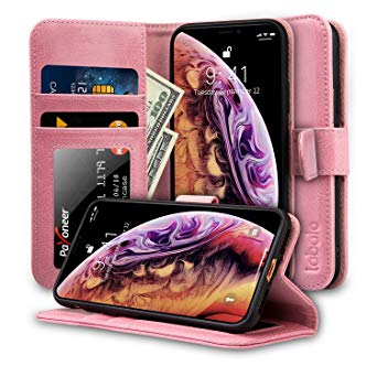 iPhone Xs Max Wallet Case, Labato Genuine Leather Folio Flip Case Cover Magnetic Stand Function with Card Holder RFID Blocking Support Wireless Charging for Apple iPhone Xs Max 6.5" Pink lbt-IXM-01Z35