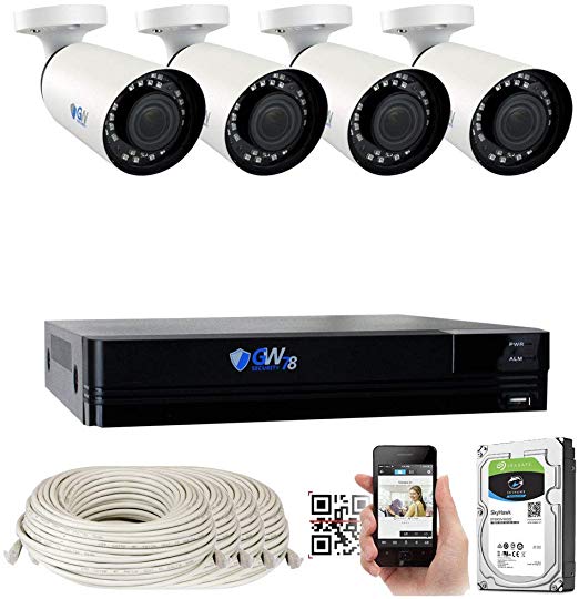 GW Security 8 Channel 4K NVR 8MP (3840x2160) H.265  Face Recognition IP PoE Security Camera System with 4 x 8.0 Megapixel 2.8-12mm Varifocal Zoom Waterproof 2160P 4K Cameras, Pre-installed 2TB Hard Drive