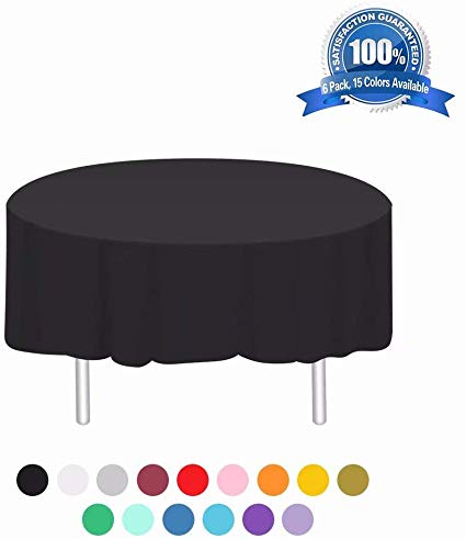 Disposable Tablecloth 6 Pack Plastic Round Table Cloths 84in. x 84in. Table Covers for Parties Birthdays Picnic Weddings Christmas Indoor or Outdoor Use(Black)
