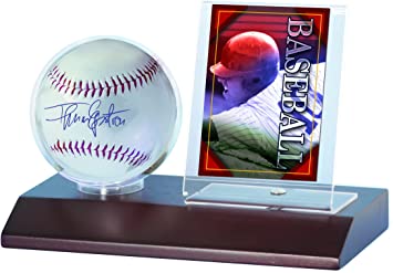 MLB Dark Wood Base Ball and Card Holder