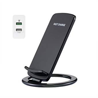 [Fast Charge] Wireless Charger Stand and [QC 3.0] Charger with Adjustable Coil by Pantheon for Samsung Galaxy S7/S7 edge/S6 Edge Plus Note 5/7 and All Standard Qi-Enabled Devices