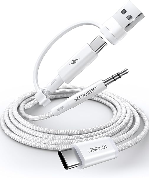 JSAUX USB C to 3.5mm Headphone and Charger Cable, 2-in-1 USB C to Aux Audio Jack with PD 60W Fast Charging Compatible with iPhone 15 Pro Max/15 Plus, iPad Pro, Samsung Galaxy S23 S22 S21 Ultra-5FT