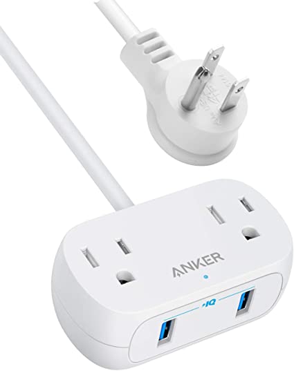 Anker Power Strip with USB PowerExtend USB 2 Mini, 2 Outlets, and 2 USB Ports, Flat Plug, 8 ft Extension Cord, Safety System for Travel, Desk, and Home Office