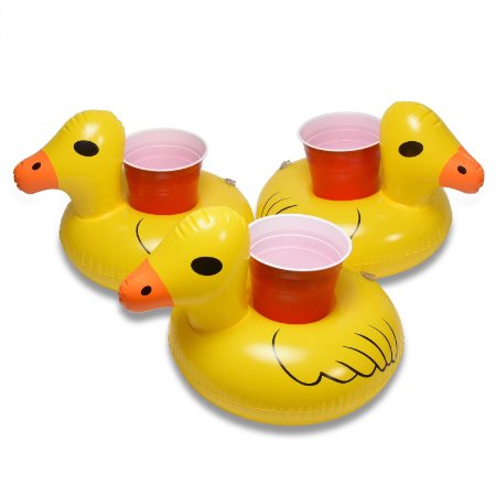 GoFloats Inflatable Duck Drink Holder (3 Pack), Float your drinks in style