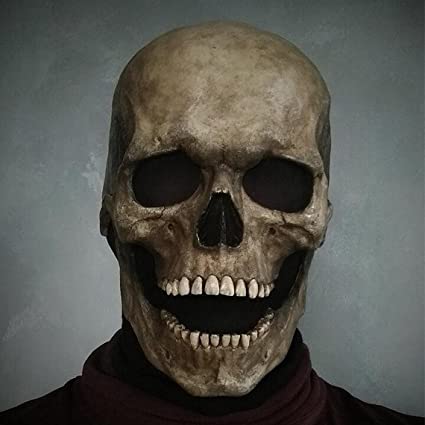 Creepy Halloween Full Head Realistic Scary Skull Mask with Moving Jaw for Adult
