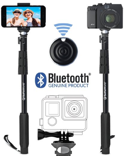 Professional 10-In-1 GoPro Monopod For Go Pro Hero, iPhone, Samsung Galaxy & Android, Digital Cameras With Bluetooth Remote Shutter (Cellphones Only) & GoPro Mount & Screw
