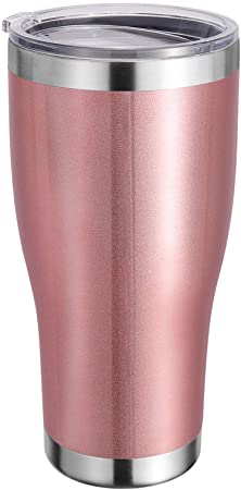 DOMICARE 30oz Tumbler with Lid, Stainless Steel Insulated Travel Mug, Double Wall Coffee Cup ，Durable Powder Coated Insulated Tumbler Cup for Ice and Hot Drink （1 Pack， Rose Gold）