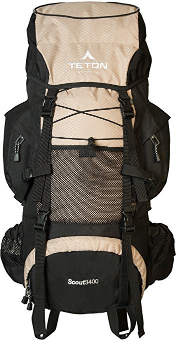 Teton Sports Scout 3400 Internal Frame Backpack; Great Backpacking Gear or Pack for Camping or Hiking; Tan