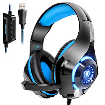 Beexcellent USB Headset, 7.1 Surround Sound Computer Gaming Headset, PC Headset with Noise Canceling Mic Volume Control LED Light for PC Mac Laptop