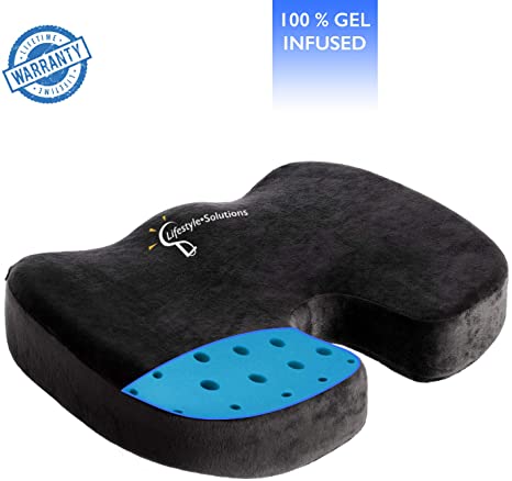 Lifestyle-Solutions Large Gel Seat Cushion, Ventilated to Help with Sciatica, Tailbone Pain, and Coccyx - Lumbar Support for Car, and Back Pain Relief Product Name