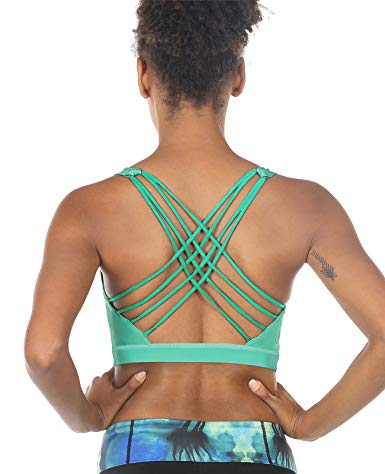 icyzone Sports Bras for Women - Activewear Strappy Padded Workout Yoga Tops Bra