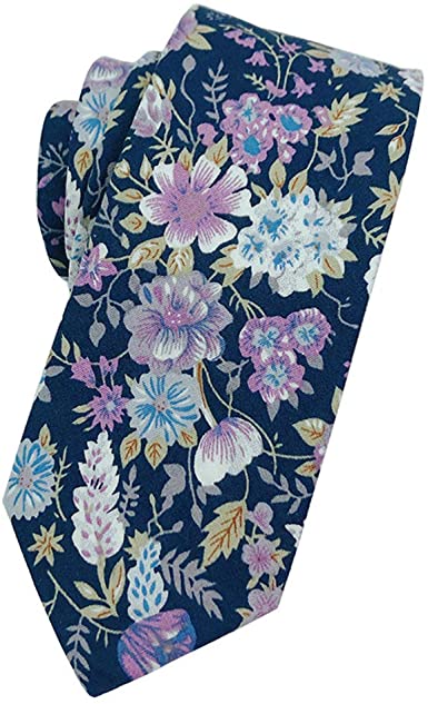 Mantieqingway Men's Cotton Printed Floral Neck Tie Skinny Ties