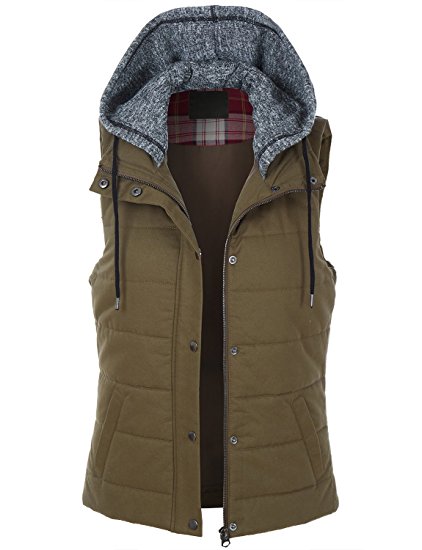 RubyK Womens Padded Quilted Puffer Jacket Vest with Hoodie