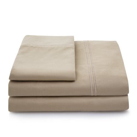 LINENSPA 400 Thread Count 100 Egyptian Cotton Deep Pocket Sheet Set - Full XL - Tan