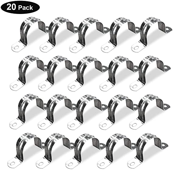 YUEPIN 20Pcs 1-3/8 Inch U-Tube Strap Clamp 304 Stainless Steel 2 Hole Rigid Pipe Strap Clip For Pipe Tube Cable