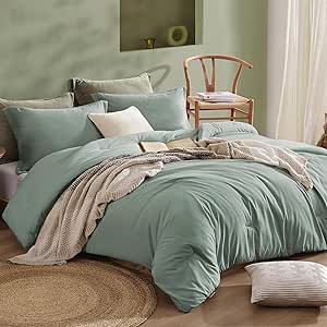 Boho Green Queen Comforter Set, Microsuede-Like 3 Piece Queen Bedding Sets with 1 Lightweight Farmhouse Comforter and 2 Shams, Fluffy Queen Bed Set (Sage Green,90"*90",Queen)