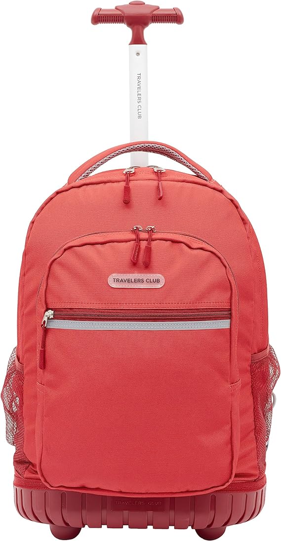 Travelers Club Rolling Backpack with Shoulder Straps, Red, 18-Inch