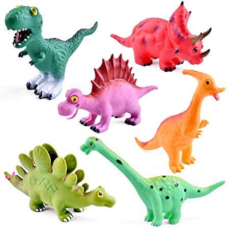 9'' to 12'' Dinosaur Baby Bath Toys, 6 Pack Dinosaur Figures Playset, Water Squirt Toys, Perfect as Bathtub Toys, Dinosaur Party Supplies, Party Favors, Toddler Xmas Gifts