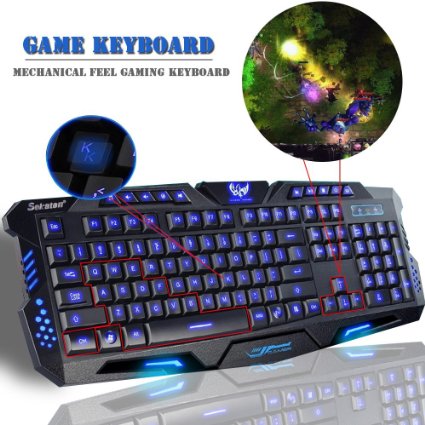 Game Keyboard, Sokaton® M-200 Mechanical Feel Gaming Keyboard, LED Three Color Backlit USB Wired Game Keyboard (Black)