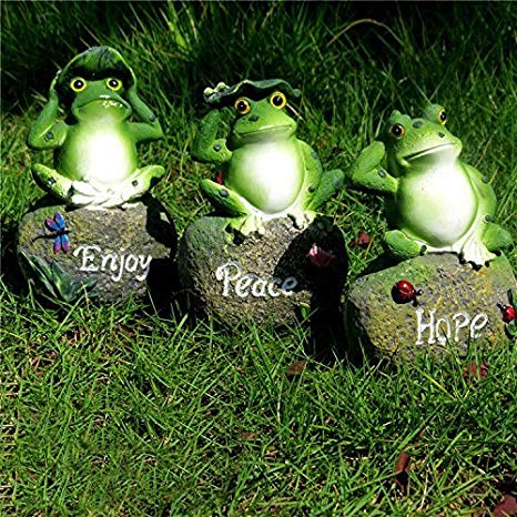 CoolPlus Frog Statues for Garden Decor Lawn Ornaments Figurines Outdoors Yard Decorations, About 6.5 inches, A Set of 3, Hand Painted Green