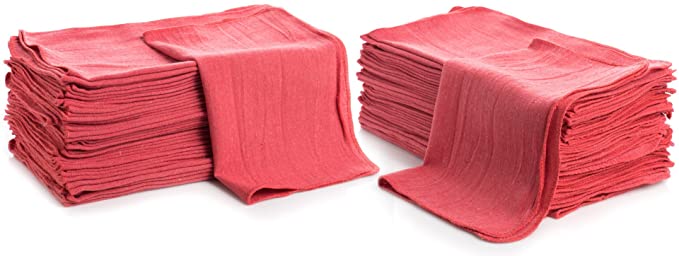 Cleaning Solutions Shop Towels (Pack of 50) 12” X 14” Reusable Cotton Towels - Perfect for Cleaning, Mechanic, Auto and Home. Commercial Grade Shop Rags (Red)