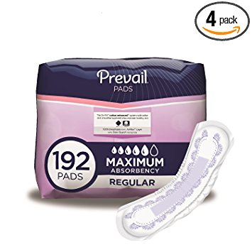 Prevail Maximum Absorbency Incontinence Bladder Control Pads, Regular, 48-Count (Pack of 4)