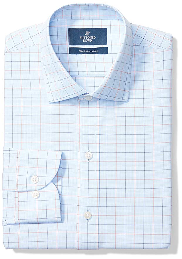 BUTTONED DOWN Men's Slim Fit Check Non-Iron Dress Shirt