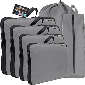 Gorilla Grip Space Saving Compression Packing Cubes for Travel, 6 Piece Set Luggage Compressed Organizer Bags with Zipper, Handles, Reduces Wrinkles, Suitcases and Carry On, Storage Essential, Gray