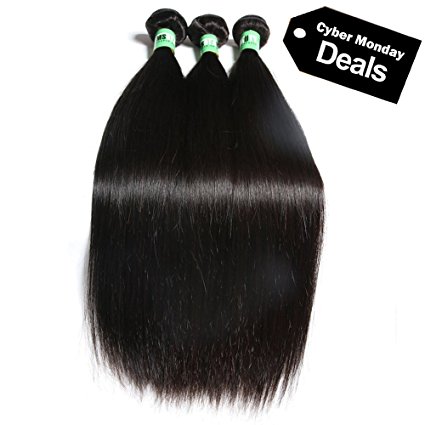 Msbeauty Hair Brazilian Remy Hair Silky Straight 3 Bundles Grade 5A Unprocessed Virgin Human Hair Weave Weft Mixed Length(14 16 18) Natural Color Tangle-free