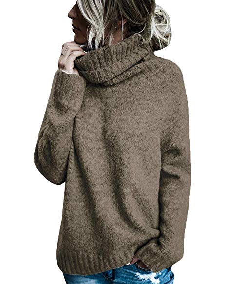 Karlywindow Womens Winter Sweaters Fleece Knitted Turtleneck Chunky Long Sleeve Loose Cozy Pullover