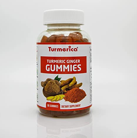 Turmerica - Turmeric Ginger Gummies - for Digestive Health, Nausea Management - Gluten Free, Vegan Supplement - Made in USA - 90 Count