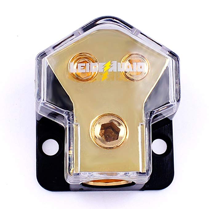 LEIGESAUDIO Copper 0/2/4 Gauge in 4/8/10 Gauge Out Amp Power Distribution Block for Car Audio Splitter (1 in 2 Out)