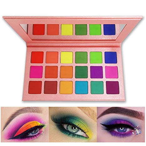 Matte Eyeshadow Palette, FindinBeauty 18 Bright Colors Highly Pigmented Makeup Eye Shadow - Professional Vegan Long lasting No Shimmer Silky Powder Rainbow Shades Cosmetics Set(Colorful)