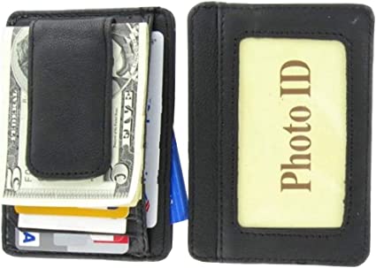 Printed Grain Cow Hide Leather Money Clip with Magnet Black