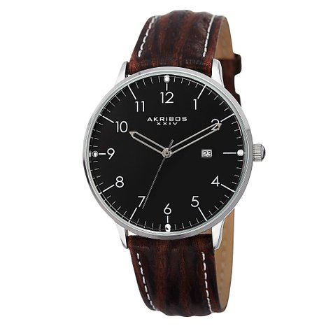 Akribos XXIV Men's Retro Stainless Steel Watch with Brown Leather Band