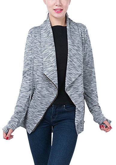 Mrignt Women's Fashion Draped Knit Inclined Zipper Cardigan Sweatshirts