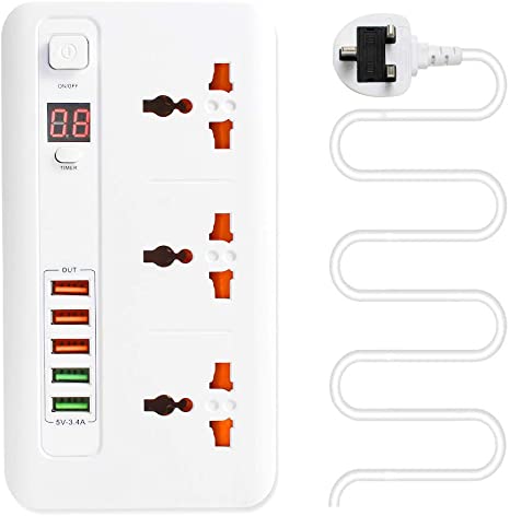 Power Strip,Timer Extension Lead with USB (2m)