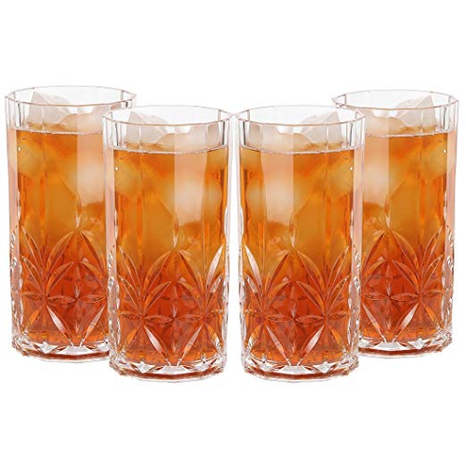 Lily's Home Unbreakable Acrylic Double Old Fashioned Hi-Ball Whiskey Tumblers, Premium Glasses are Shatterproof and Ideal for Indoor or Outdoor Use, Reusable, Crystal Clear (18 oz. Each, Set of 4)