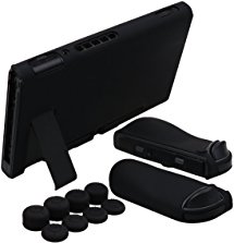 YoRHa Hand grip Silicone Cover Skin Case x 3 for Nintendo Switch/NS/NX Joy-Con controller and Tablet (black) With Joy-Con thumb grips x 8