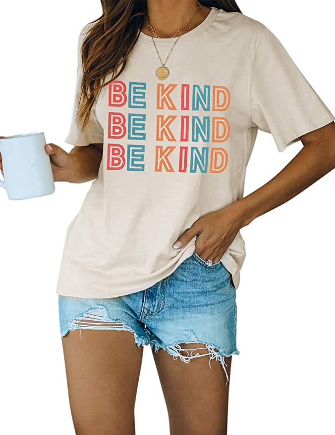 Blooming Jelly Women's Cute Short Sleeve Top Be Kind Letter Print Casual Basic T Shirts