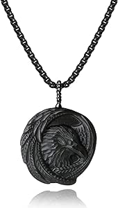 COAI Men's Viking Jewelry Bold Eagle Obsidian Necklace
