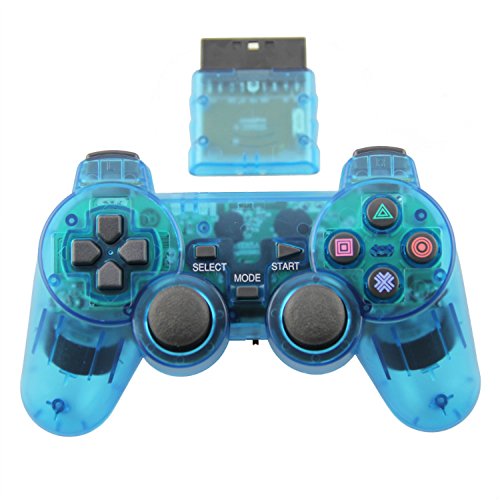 TPFOON Wireless Controller Double Vibration Gamepad Joystick For Playstation 2 PS2 Clear Blue