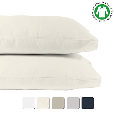 BIOWEAVES 100% Organic Cotton Pillow Cases 300 Thread Count Soft Sateen Weave GOTS Certified – Standard/Queen Size, Set of 2, Natural