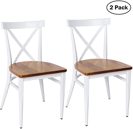 Dining Side Chairs Set of 2 Solid Wood Chair Seat Heavy Duty Metal Frame X Back for Kitchen Restaurant Dining Room Cafe Bistro, Silla de comedor