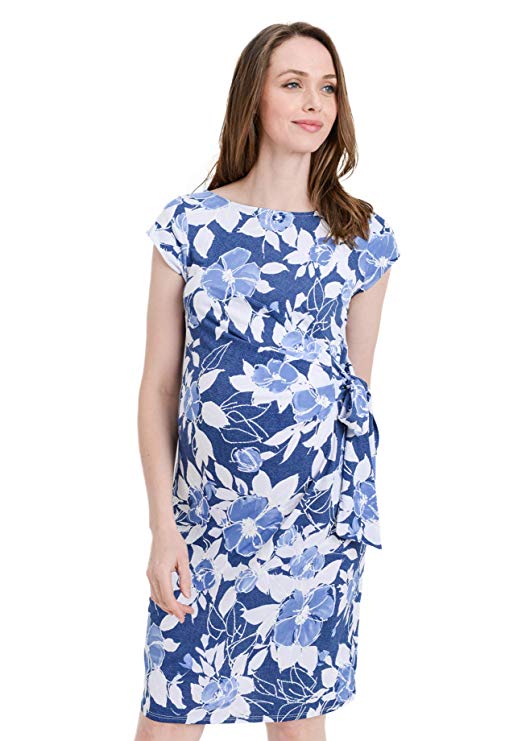 LaClef Women's Cap Sleeve Maternity Dress with Adjustable Side Tie