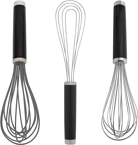 KitchenAid Utility, Flat and Silicone Whisk Set, Set Of 3, Black