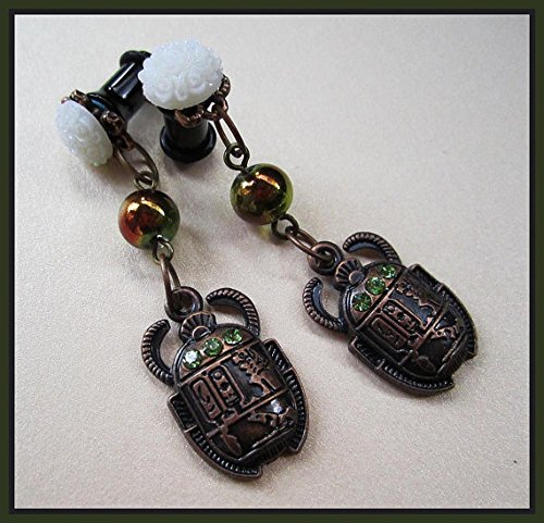 Echoes of the Centuries Bronzed Beetle stretched dangle earrings EAR PLUG you pick the gauge size 6g, 4g, 2g, 0g aka 4mm, 5mm, 6mm, 8mm